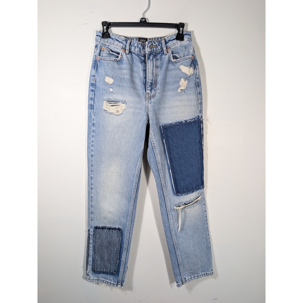 URBAN OUTFITTERS BDG PATCHWORK MOM JEANS BLUE NAVY WHITE DISTRESSED W27